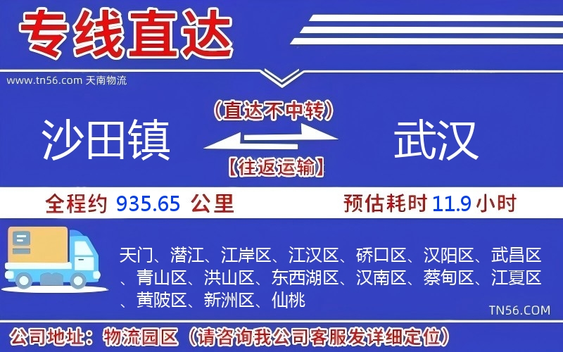 沙田鎮到武漢物流公司